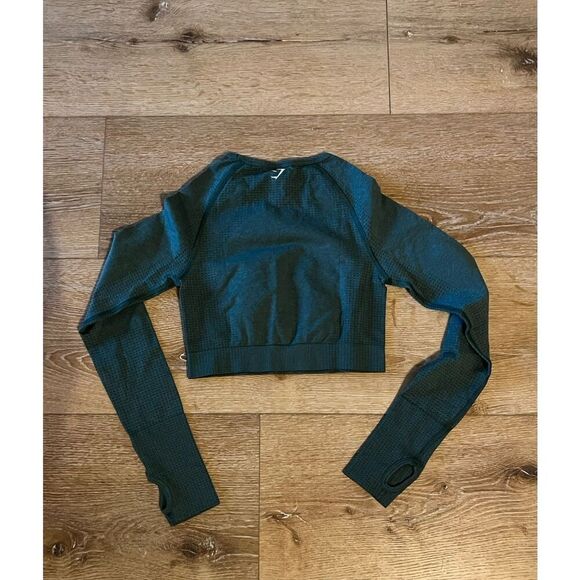 Gymshark Womens Green Seamless Long Sleeve Cropped Top Shirt Size Small - Picture 2 of 3